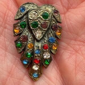 Vintage Art Deco Style Dress Clip Multicolor Rhinestone Pot Metal Fur Clip